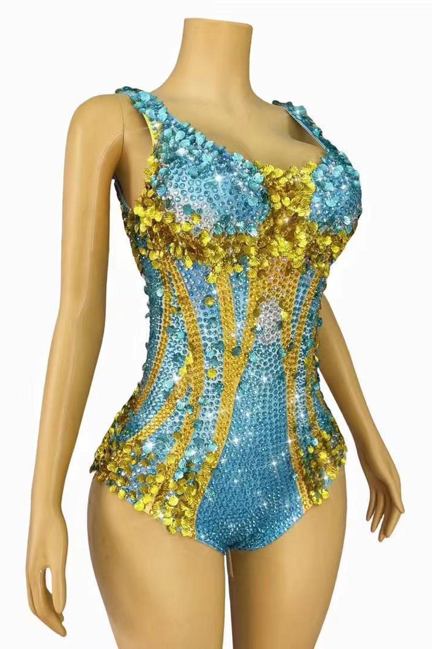 Pre-Sale Stamides Seashell and Rhinestone Concert Bodysuit Acmefun