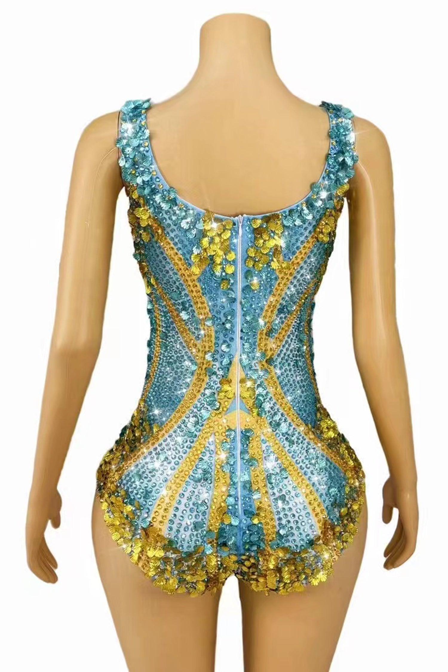 Pre-Sale Stamides Seashell and Rhinestone Concert Bodysuit Acmefun