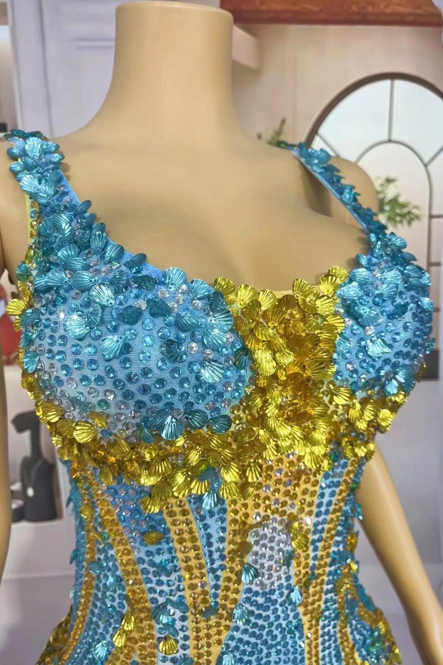 Pre-Sale Stamides Seashell and Rhinestone Concert Bodysuit Acmefun