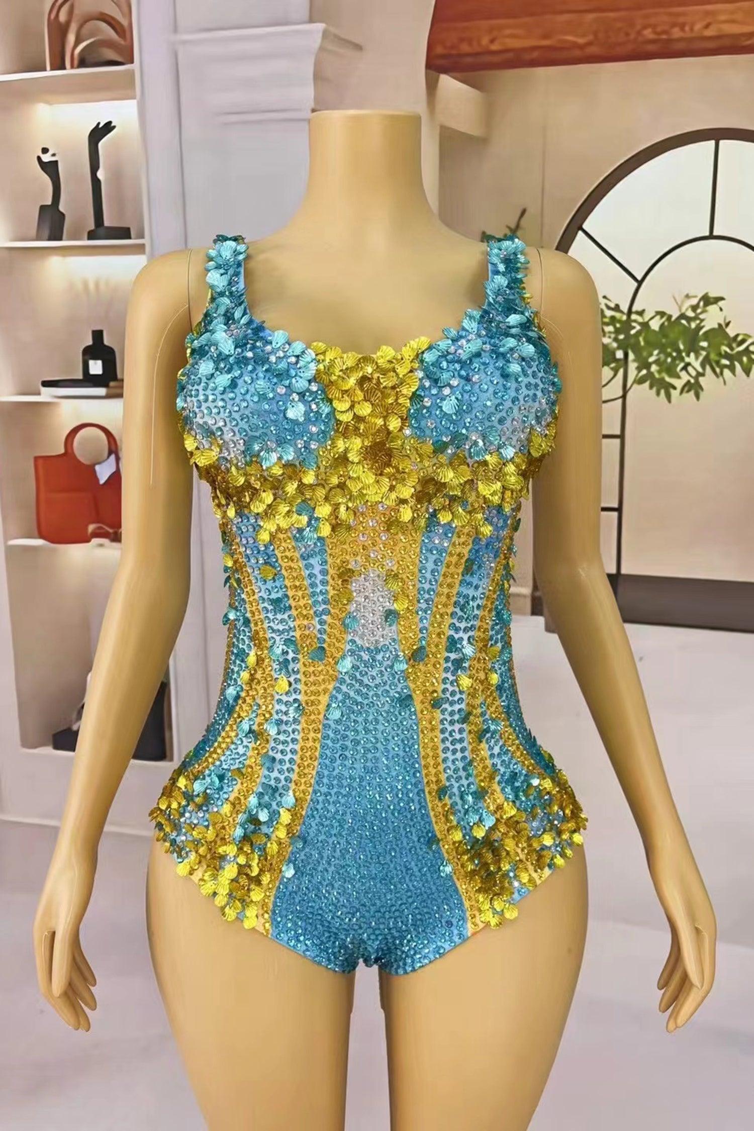 Pre-Sale Stamides Seashell and Rhinestone Concert Bodysuit Acmefun