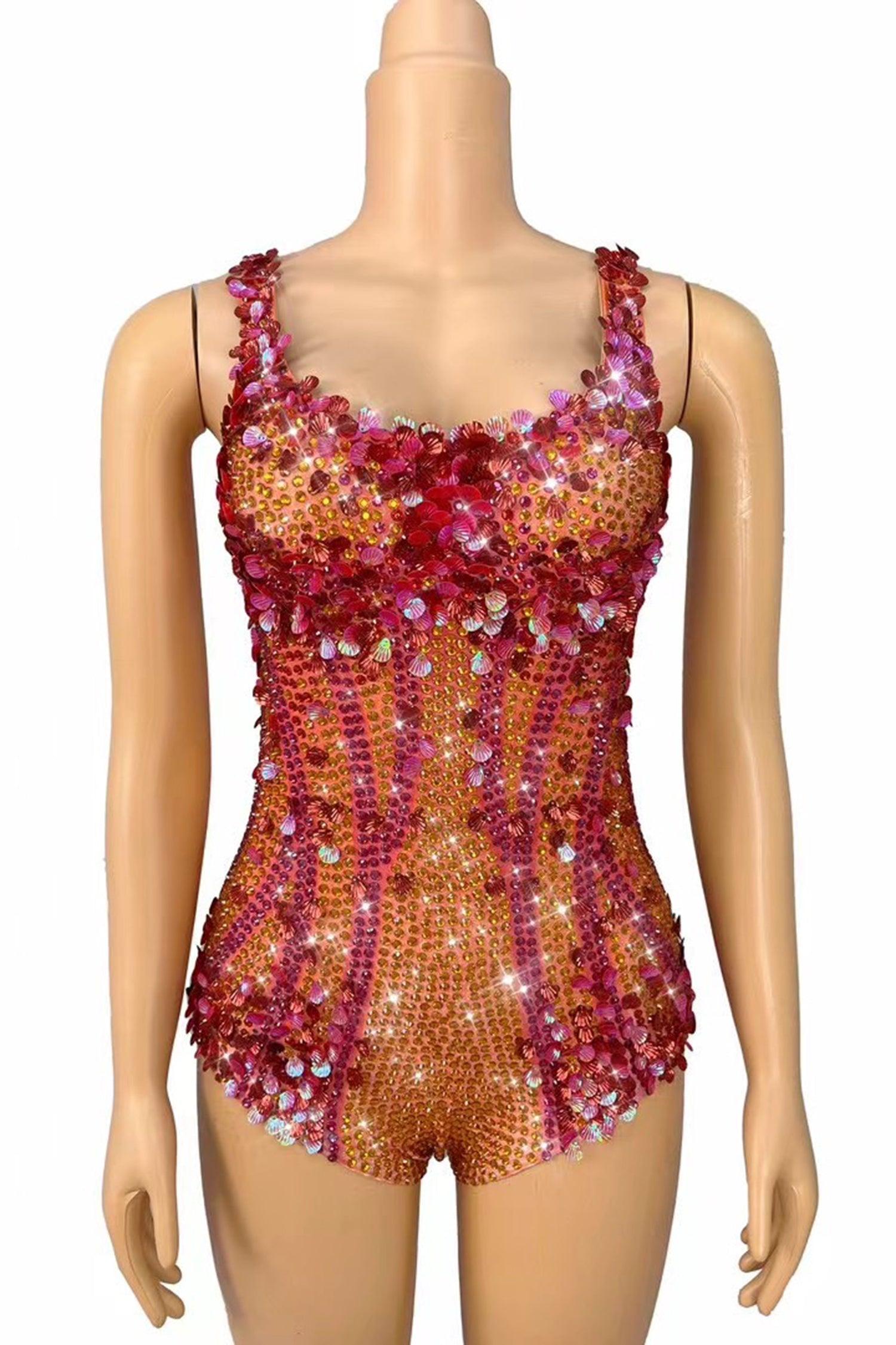 Pre-Sale Stamides Seashell and Rhinestone Concert Bodysuit Acmefun