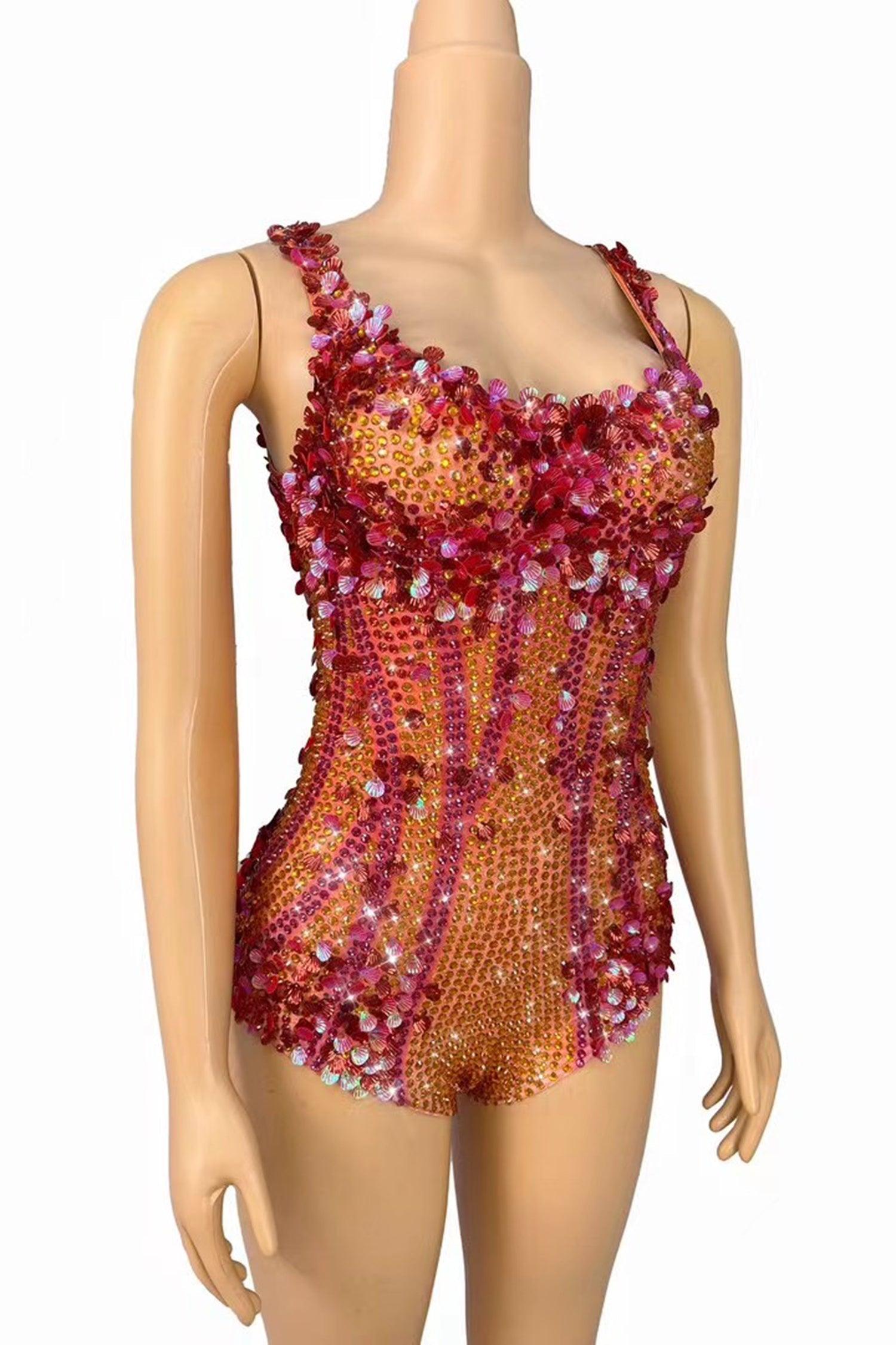 Pre-Sale Stamides Seashell and Rhinestone Concert Bodysuit Acmefun