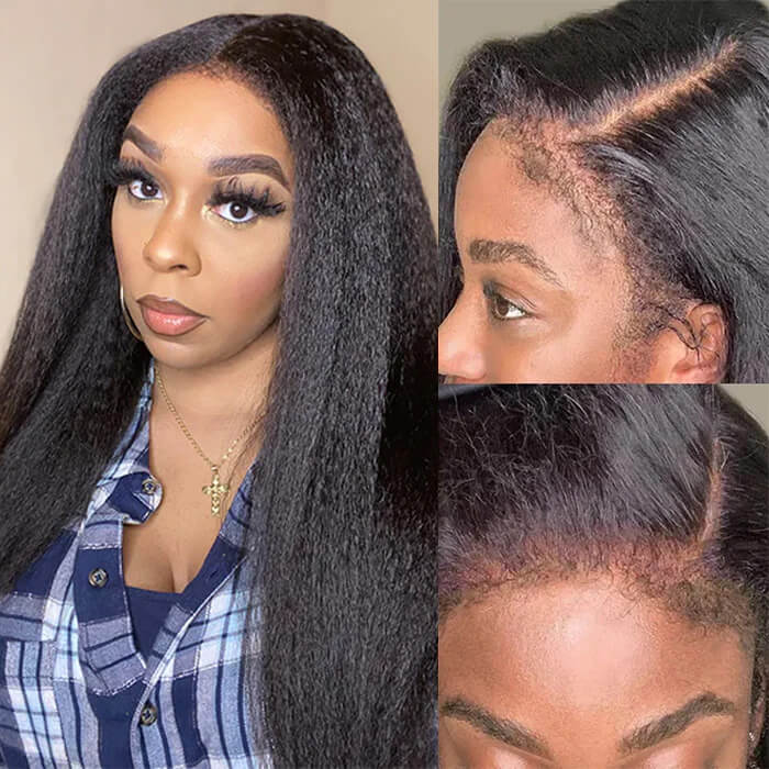 Kinky Straight 360 Lace Wig Pre Plucked 13x6 Hd Lace Front Human Hair Wig 180% Density Hermosa Hair