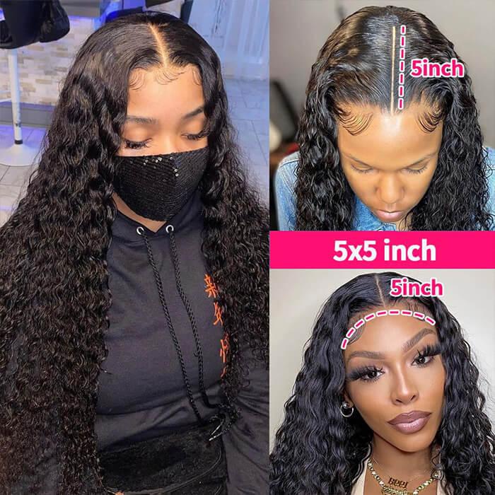 Deep Wave Human Hair 5x5 HD Transparent Lace Closure Wigs Glueless Brazilian Lace Wig For Women Hermosa Hair