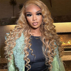 #27 Loose Deep Wave Honey Blonde Lace Front Wig Brazilian 13×4 13x6 Frontal HD Lace Wig - 1984brand