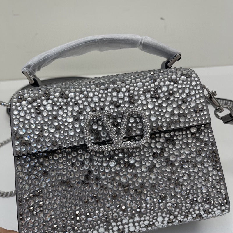 1984 - Crystal Mini Sequin Top Handle Bag Silver