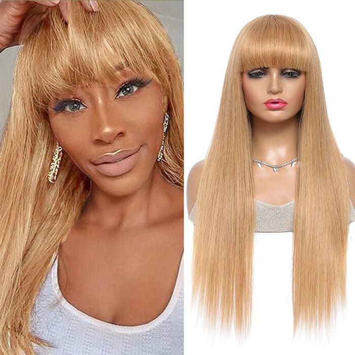 Honey Blonde Human Hair Wigs with Bangs 13x4 HD Lace Wig/Full Machine Made Wig With Bangs - 1984brand