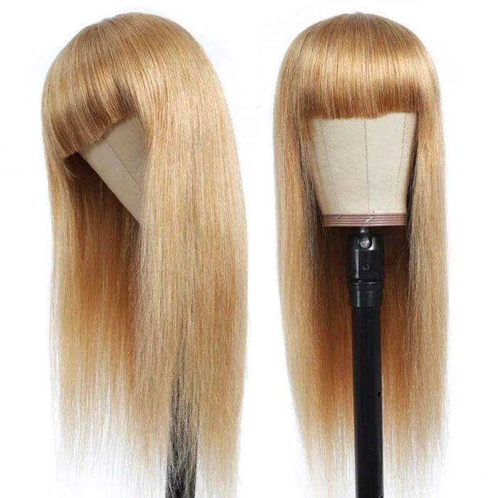 Honey Blonde Human Hair Wigs with Bangs 13x4 HD Lace Wig/Full Machine Made Wig With Bangs - 1984brand