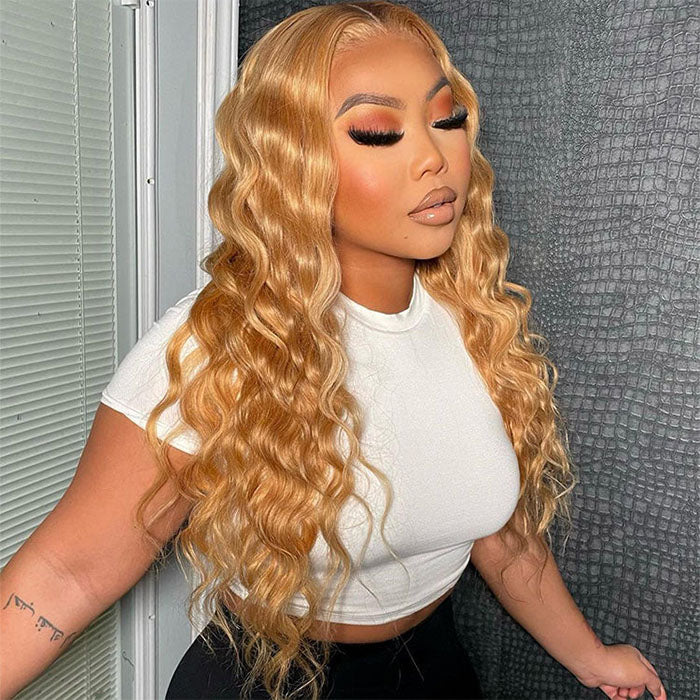 #27 Loose Deep Wave Honey Blonde Lace Front Wig Brazilian 13×4 13x6 Frontal HD Lace Wig - 1984brand