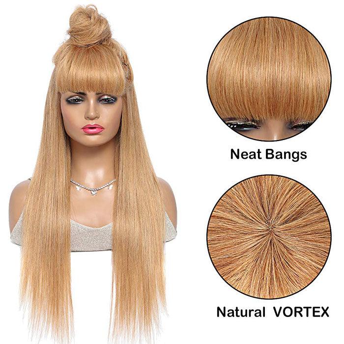 Honey Blonde Human Hair Wigs with Bangs 13x4 HD Lace Wig/Full Machine Made Wig With Bangs - 1984brand