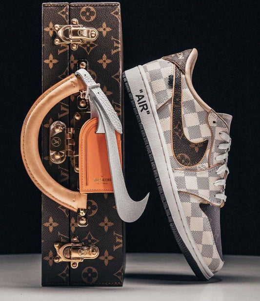 Custom Air Jordan 1 Low Damier Azur Brown LV Monogram