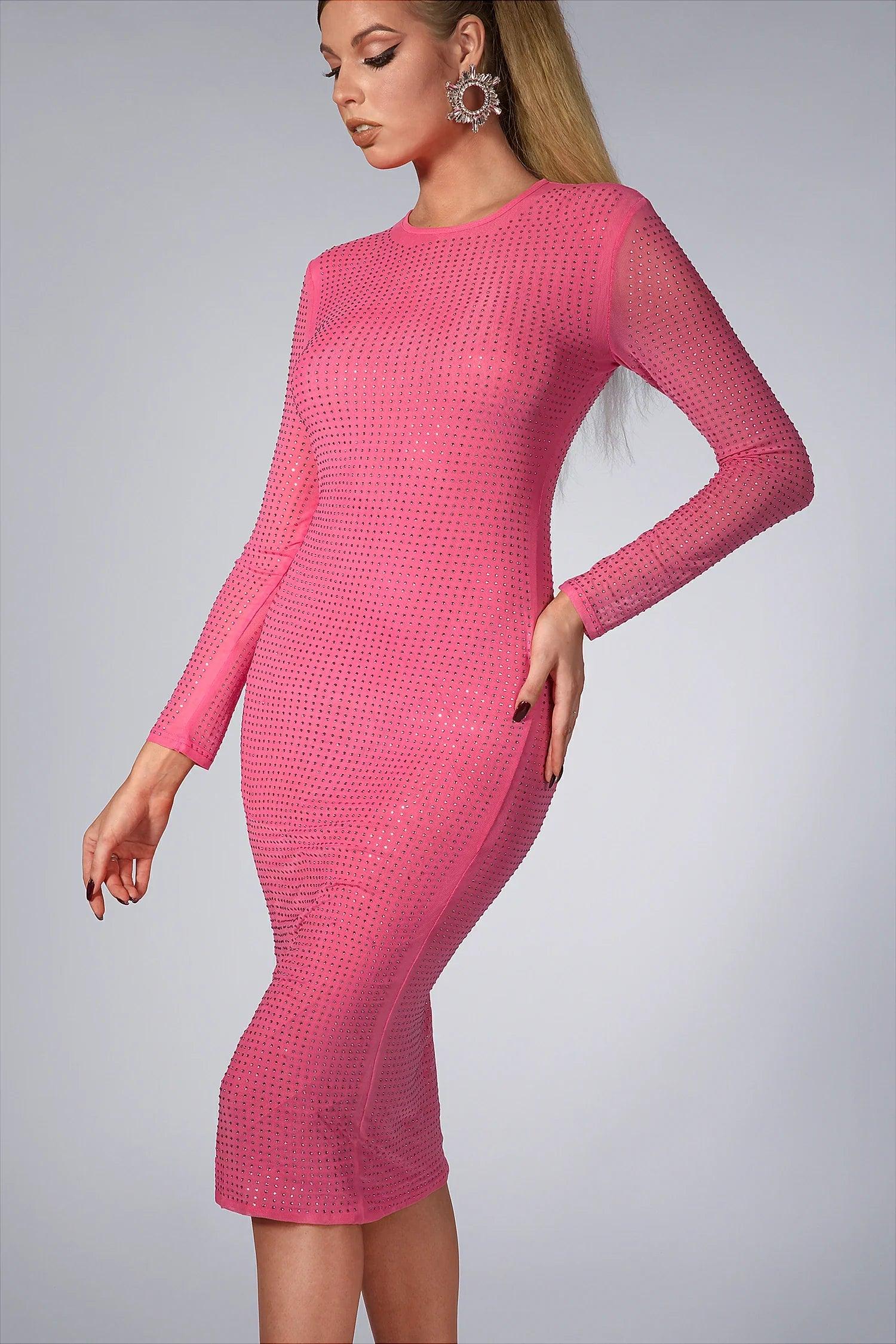 Amiliya Pink Crystal Midi Dress