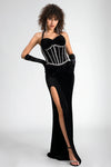 Zinovia Halterneck Corset Velvet Dress With Gloves