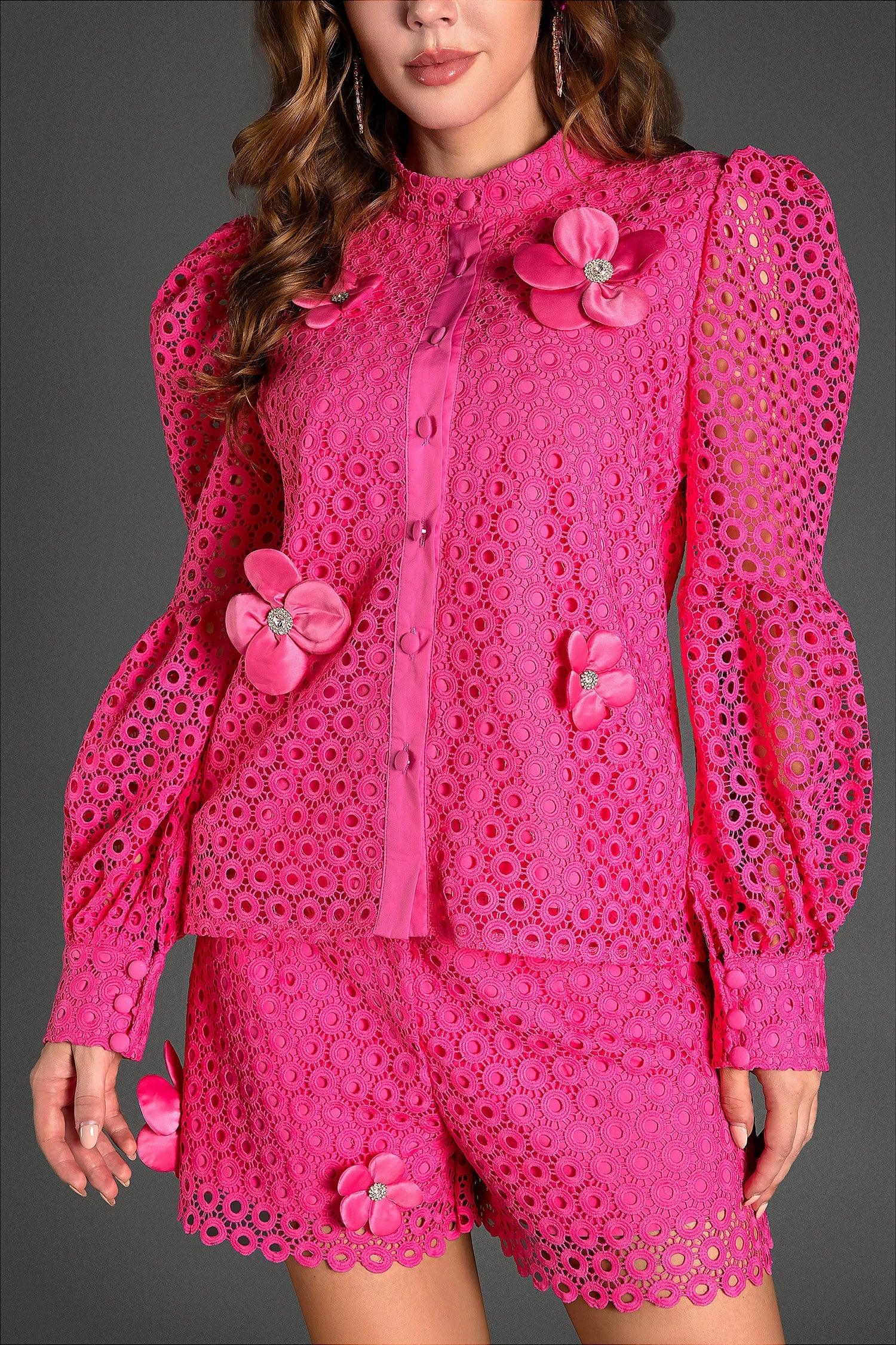 Leedah Long Sleeve Embroidered Flower Set Acmefun