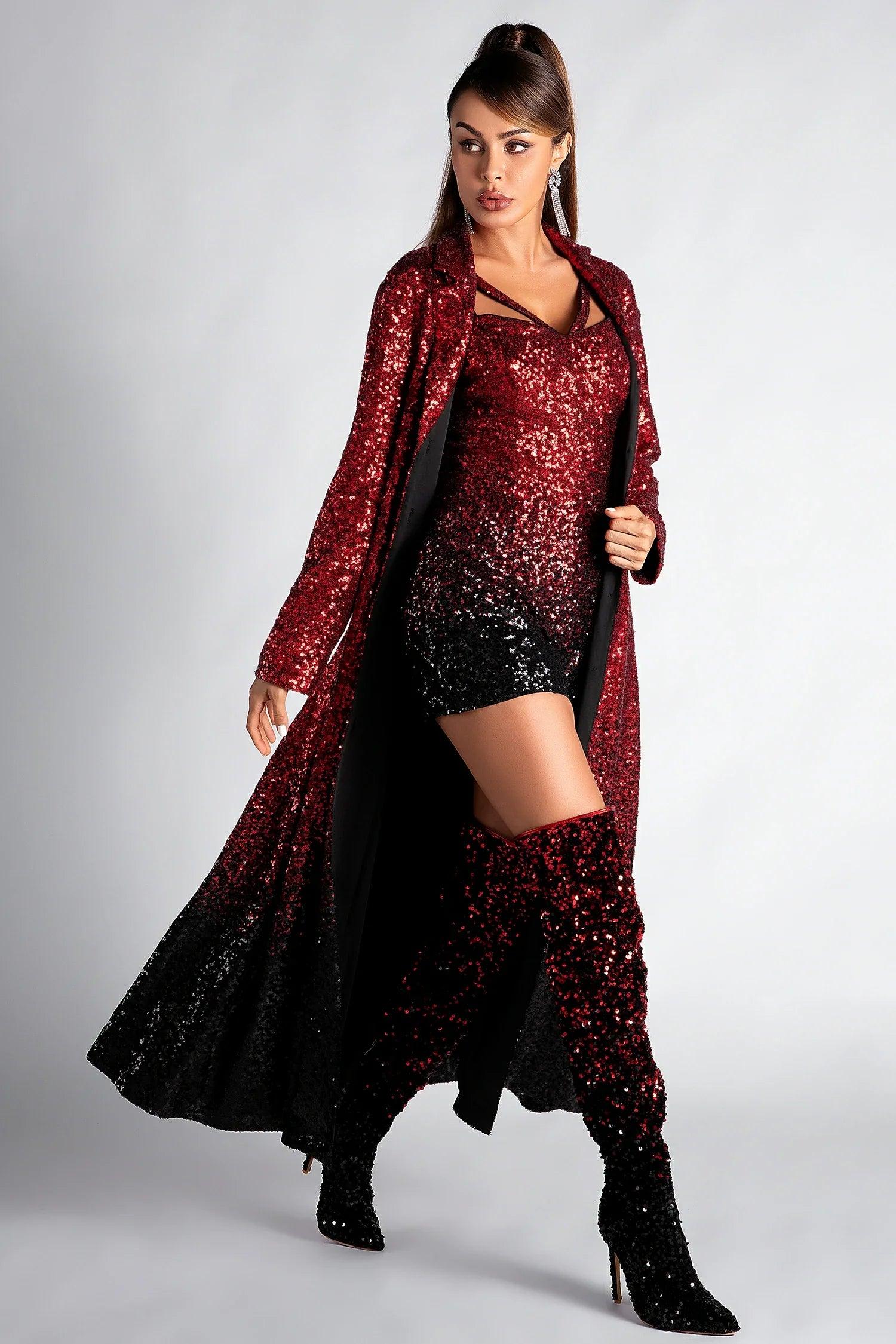 Aris Long Sleeve Gradient Sequin Coat Acmefun