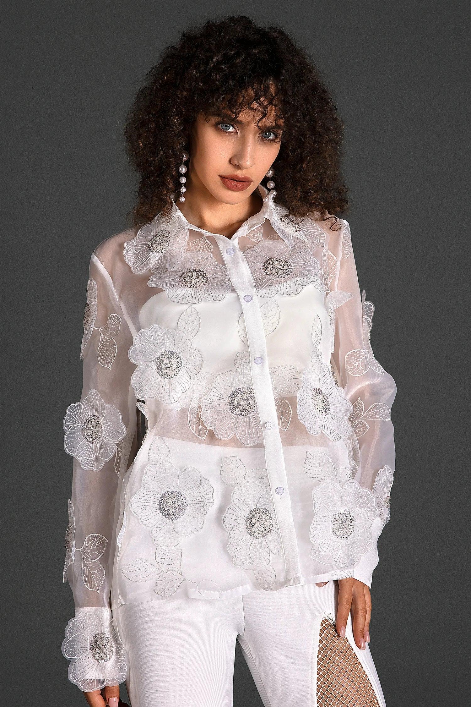 Gilbert Organza Embroider Floral Shirt