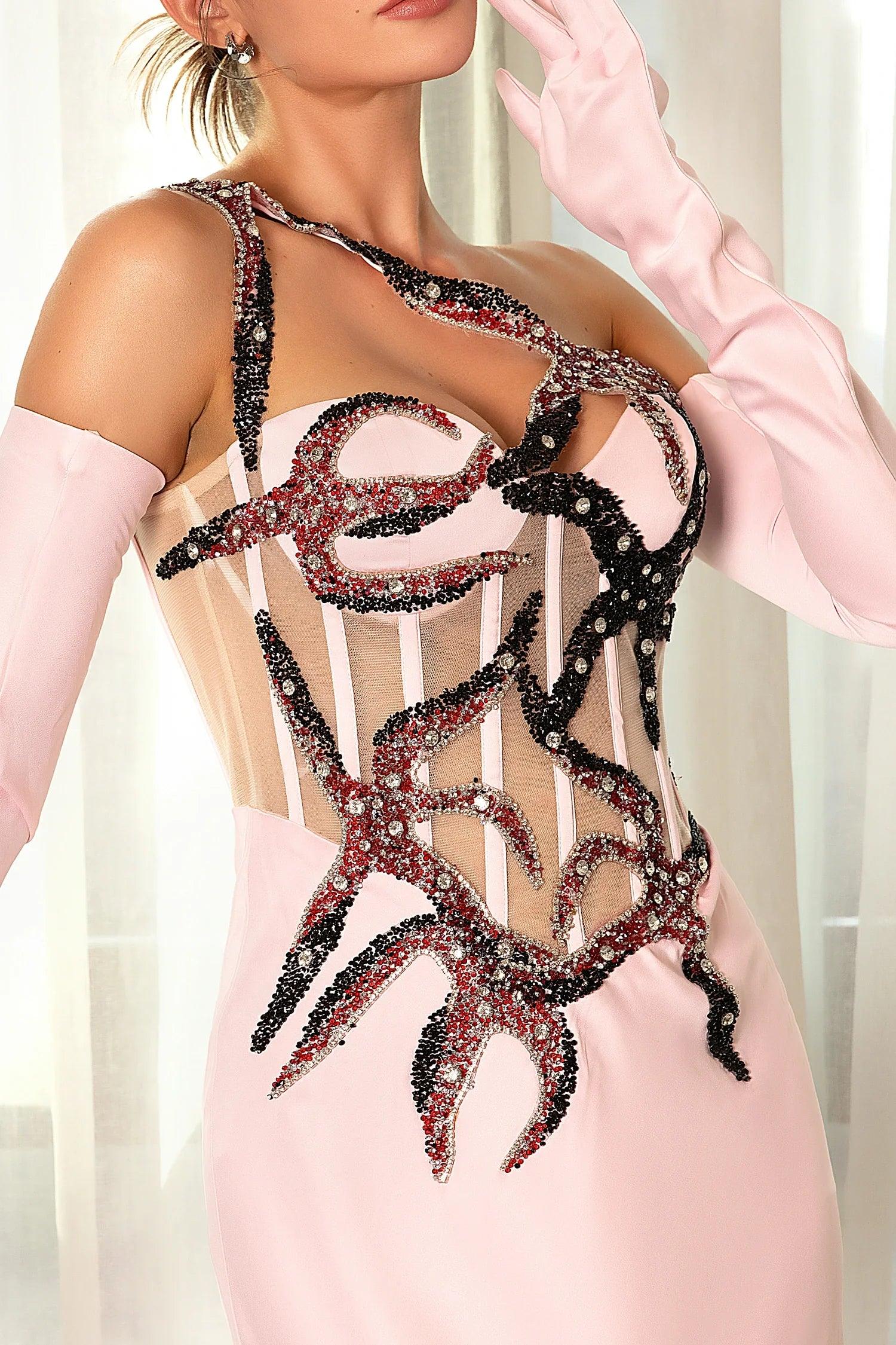 Babis Embroidered Corset Mermaid Evening Dress With Gloves Acmefun