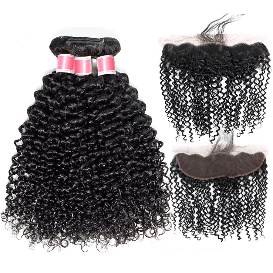 Wholesale Brazilian Curly Hair Weave 3 Bundles with 13x4 Lace Frontal Hermosa Hair