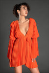 Sappho V-Neck Bell Sleeve Pleated Dress