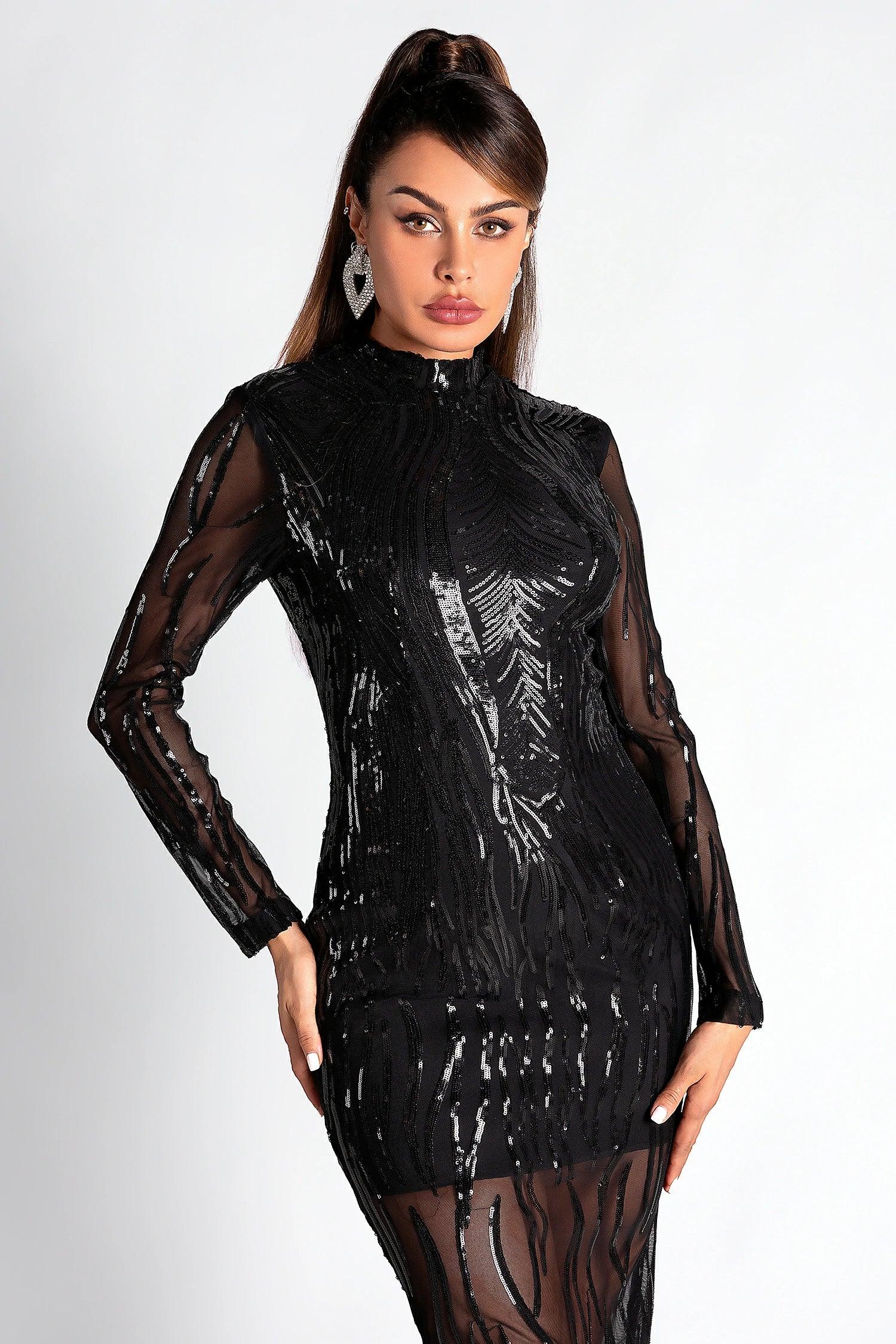 Smendes Sequin Mesh Feather Dress Acmefun