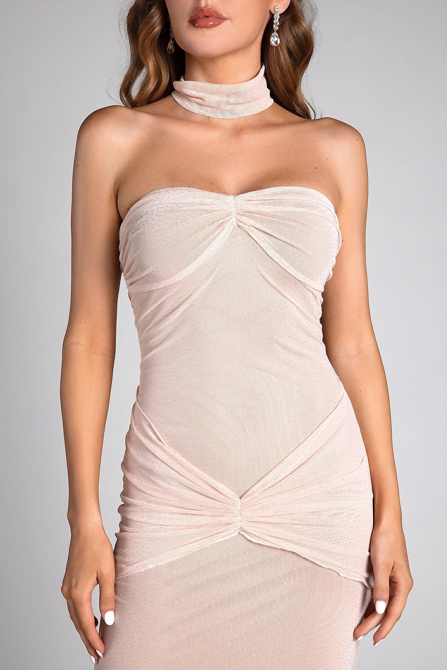 Comouli Sheer Mesh Strapless Slim Dress Acmefun