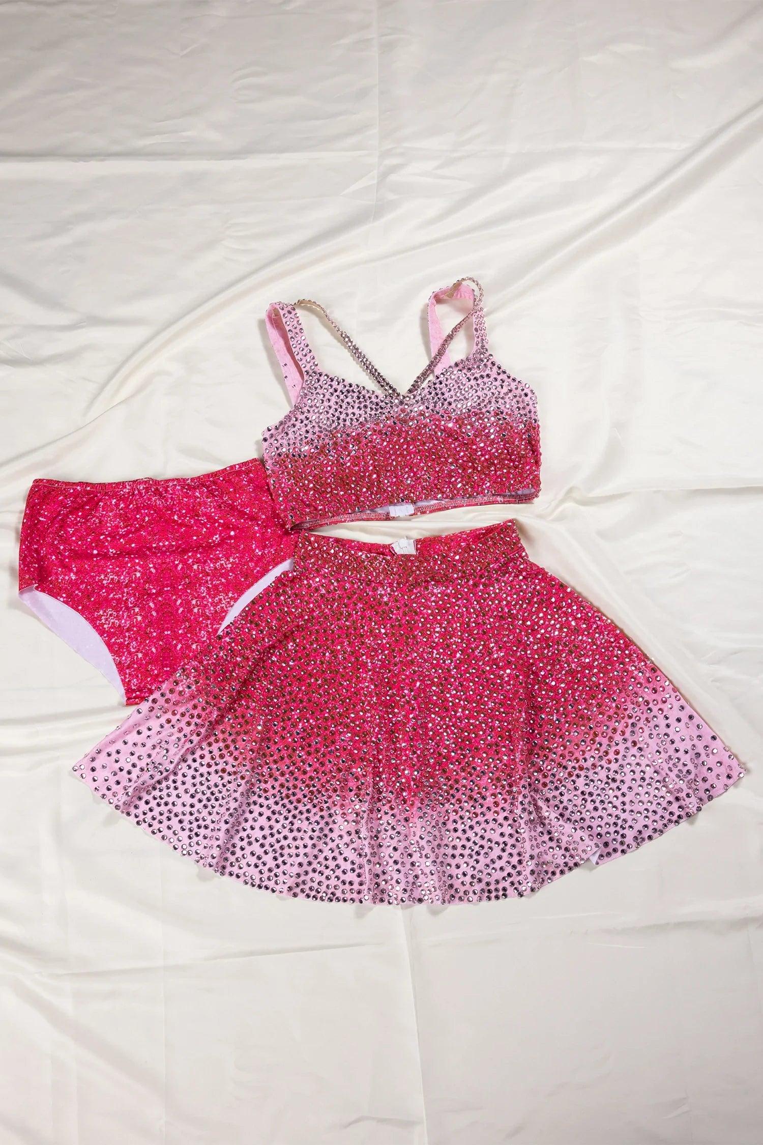 Pre-Sale Lisa Pink Rhinestone 3 Piece Skirt Set Acmefun