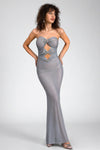 Natasa Rhinestone Tube Cutout Mesh Mermaid Dress