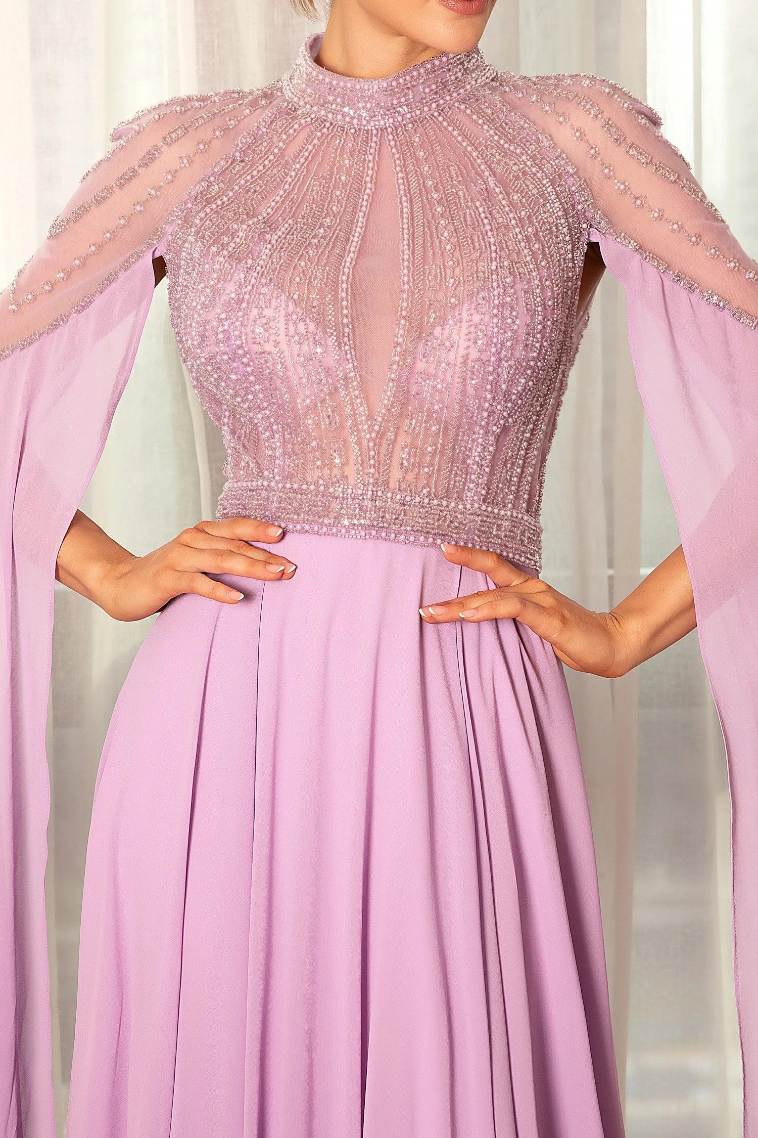 Stathiade Beaded Cape See-Through Evening Gown Dress Acmefun