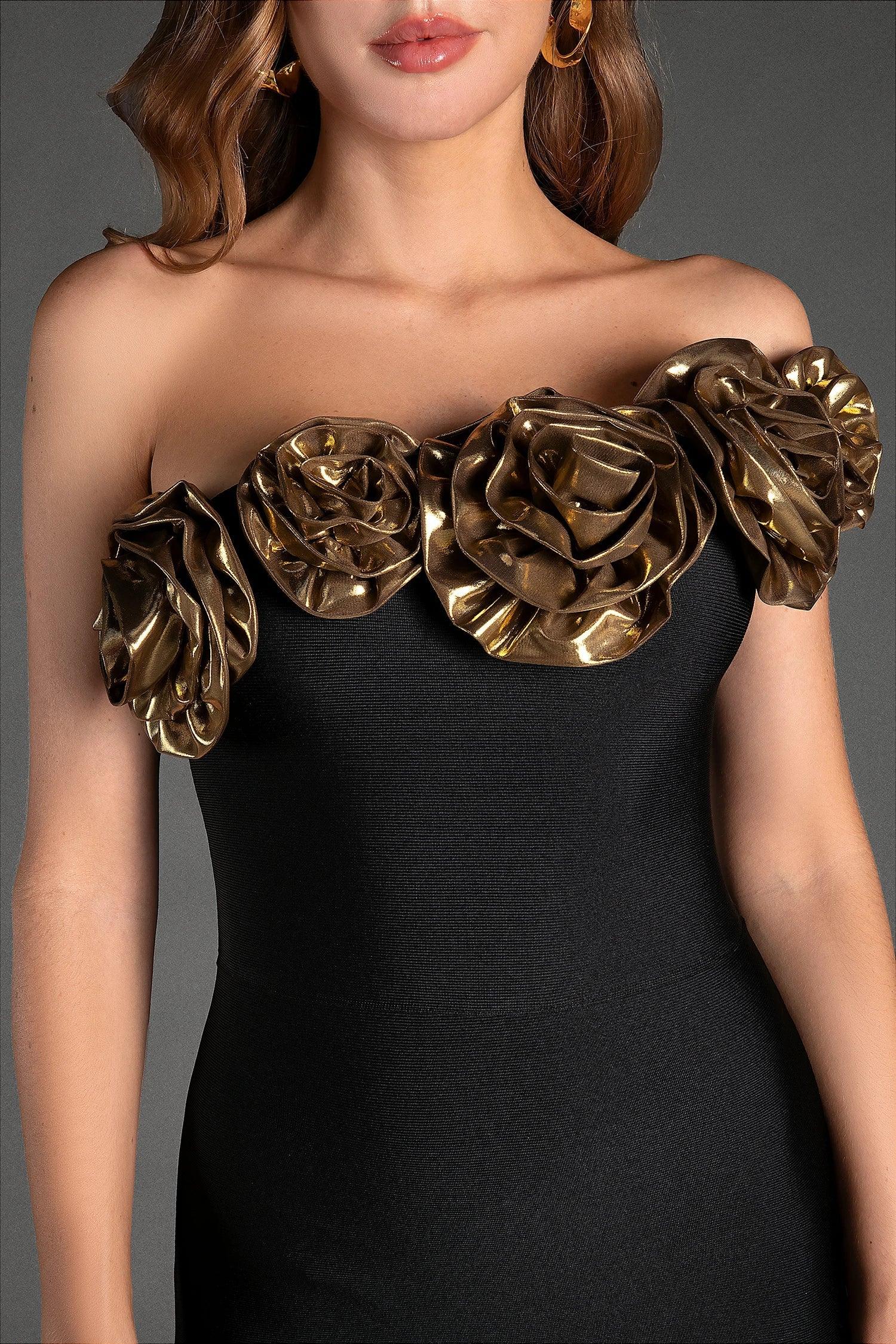 Areti One Shoulder 3D Flower Bandage Dress Acmefun