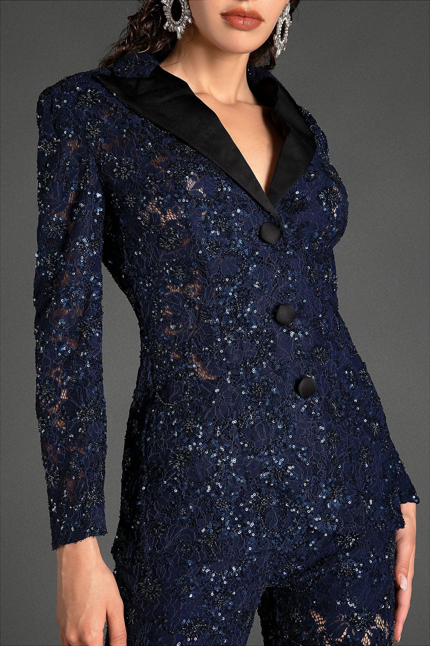 Condeas Beaded Sequin Lace Blazer Set Acmefun