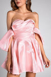 Evelyn Pink Satin Puff Birthday Mini Dress Acmefun