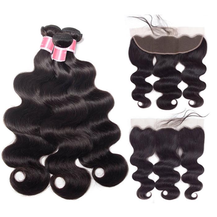 Malaysian Body Wave 4 Bundles With 13X4 Ear To Ear Lace Frontal Natural Color hermosahair