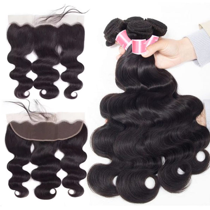 Peruvian Body Wave 4 Bundles With 13x4 Lace Frontal 10A Virgin Human Hair Bundles With Frontal Deal hermosahair