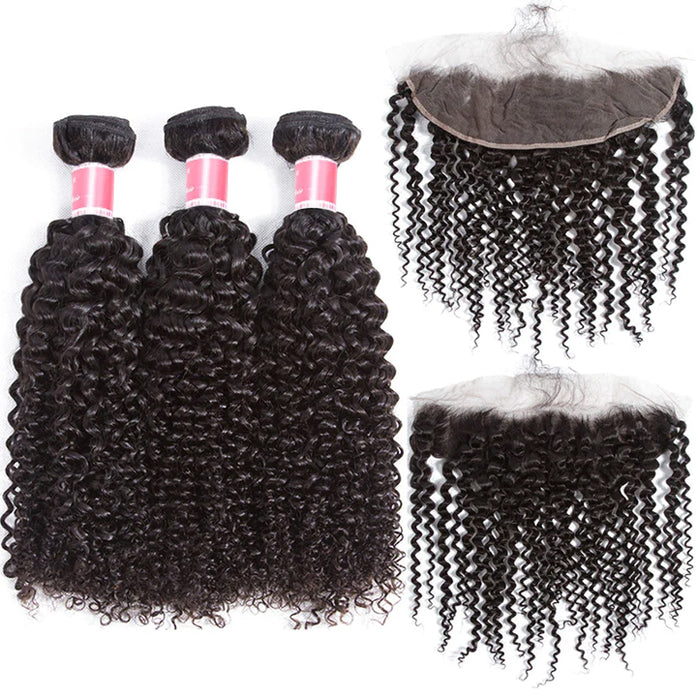 Peruvian Curly Hair 4 Bundles With 13x4 Lace Frontal 10A Virgin Human Hair Bundles With Frontal Deal hermosahair