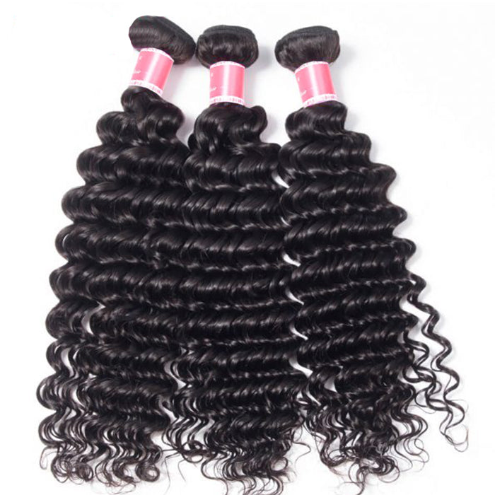 Peruvian Deep Wave 4 Bundles With 13x4 Lace Frontal 10A Virgin Human Hair Bundles With Frontal Deal hermosahair