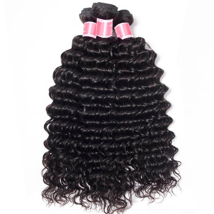 Malaysian Deep Wave 4 Bundles With 13X4 Ear To Ear Lace Frontal Natural Color hermosahair