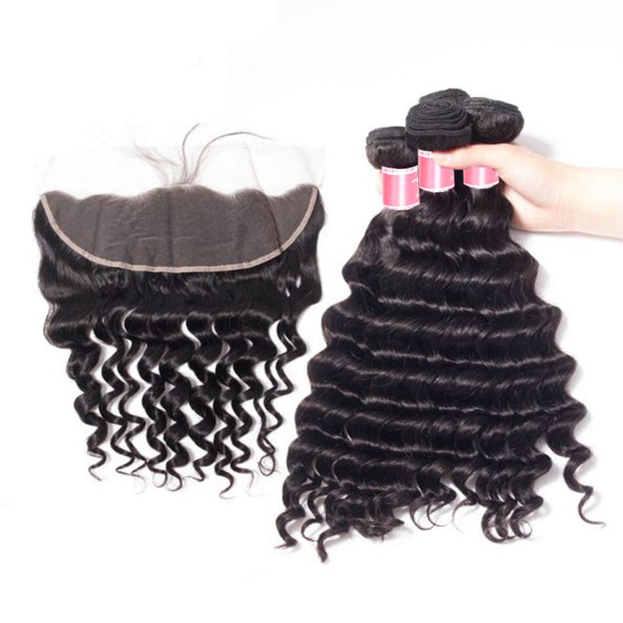 Malaysian Loose Deep Wave 4 Bundles With 13X4 Ear To Ear Lace Frontal Natural Color hermosahair