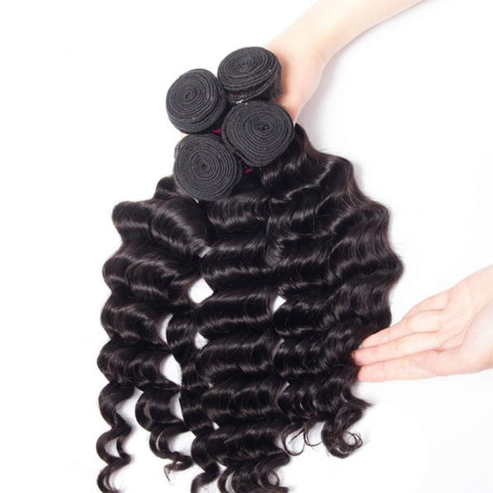 Malaysian Loose Deep Wave 4 Bundles With 13X4 Ear To Ear Lace Frontal Natural Color hermosahair