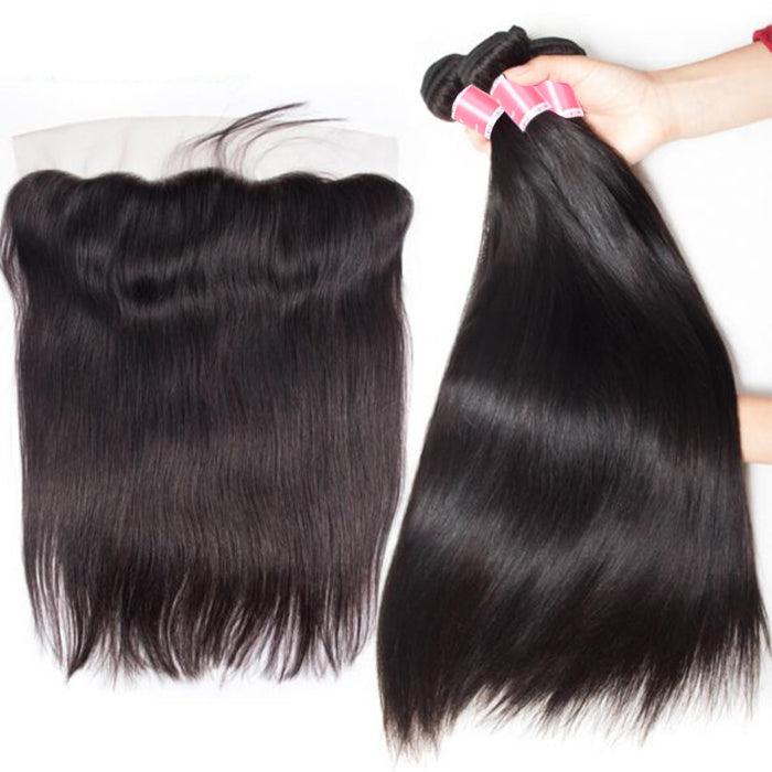 Malaysian Straight Hair 4 Bundles With 13X4 Ear To Ear Lace Frontal Natural Color hermosahair