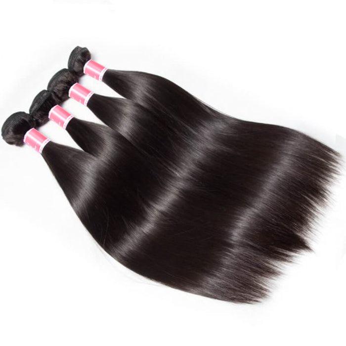 Malaysian Straight Hair 4 Bundles With 13X4 Ear To Ear Lace Frontal Natural Color hermosahair