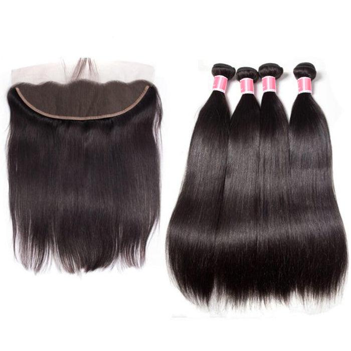 Malaysian Straight Hair 4 Bundles With 13X4 Ear To Ear Lace Frontal Natural Color hermosahair