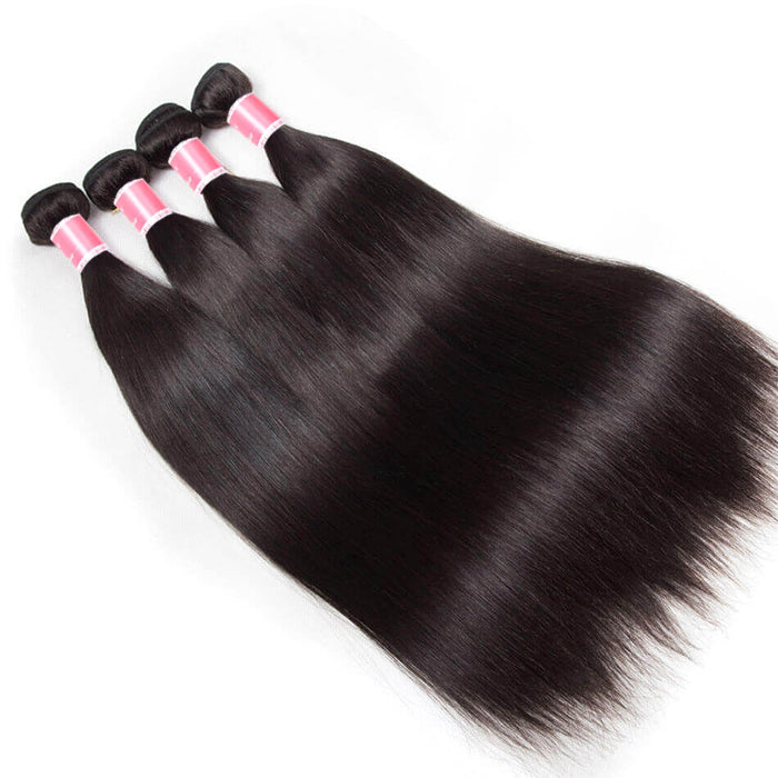 Malaysian Straight Hair 4 Bundles With 4x4 Lace Closure Human Hair Closure With Bundle Deals hermosahair