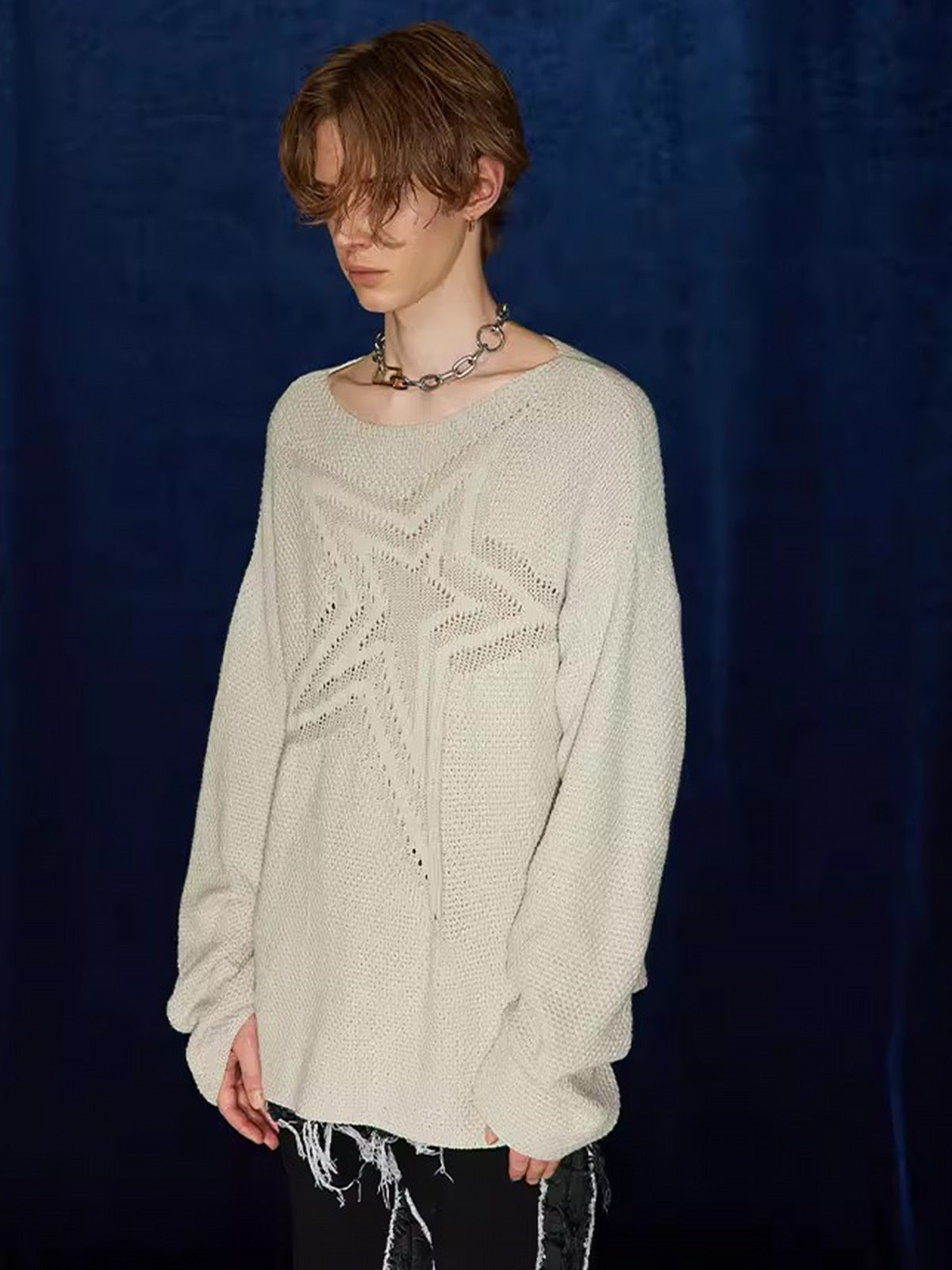 1984 Star Cutout Dropped Shoulder Knit Sweater