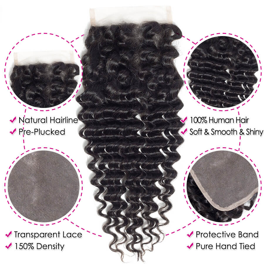 Peruvian Deep Wave 3 Bundles with 4*4 Lace Closure Virgin Human Hair Hermosa Hair