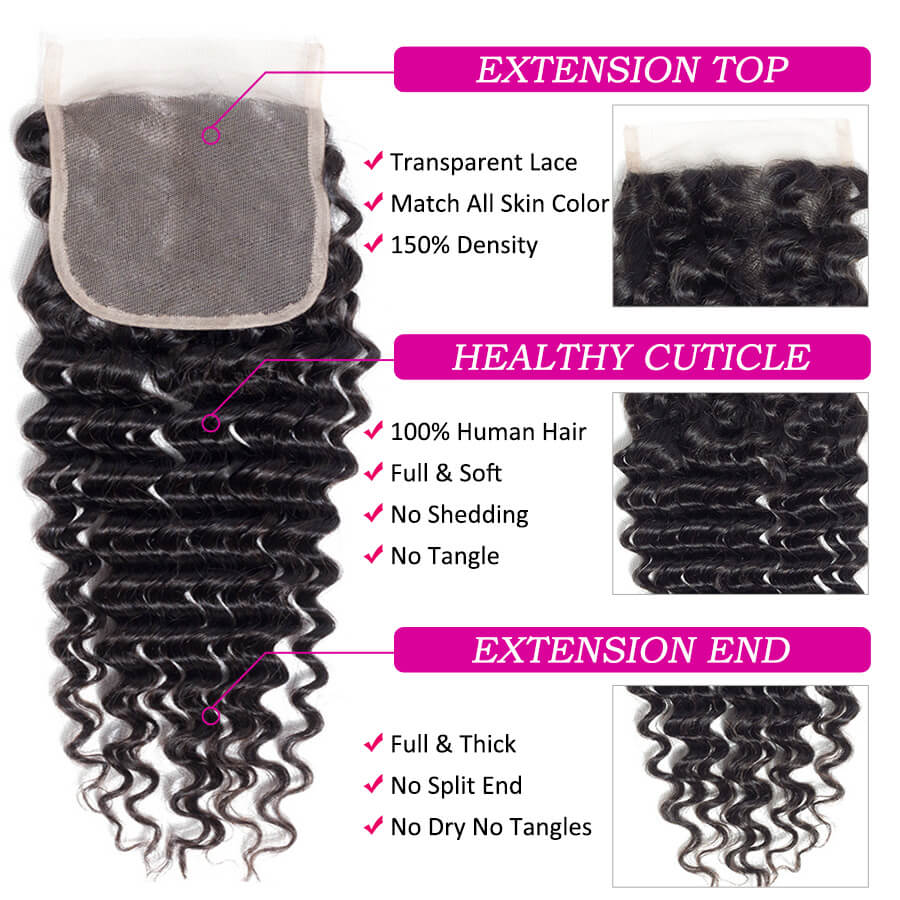 Peruvian Deep Wave 3 Bundles with 4*4 Lace Closure Virgin Human Hair Hermosa Hair