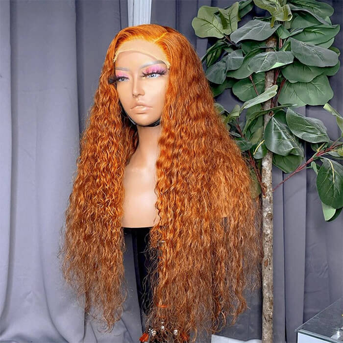 Water Wave Ginger Colored Lace Front Human Hair Wigs Pre Plucked Natural Hairline Hermosa Hair