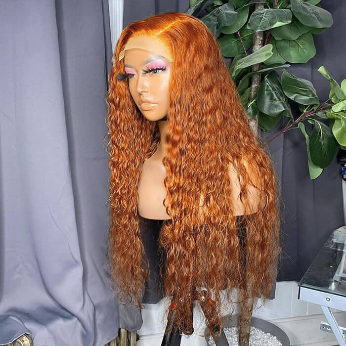 Water Wave Ginger Colored Lace Front Human Hair Wigs Pre Plucked Natural Hairline Hermosa Hair