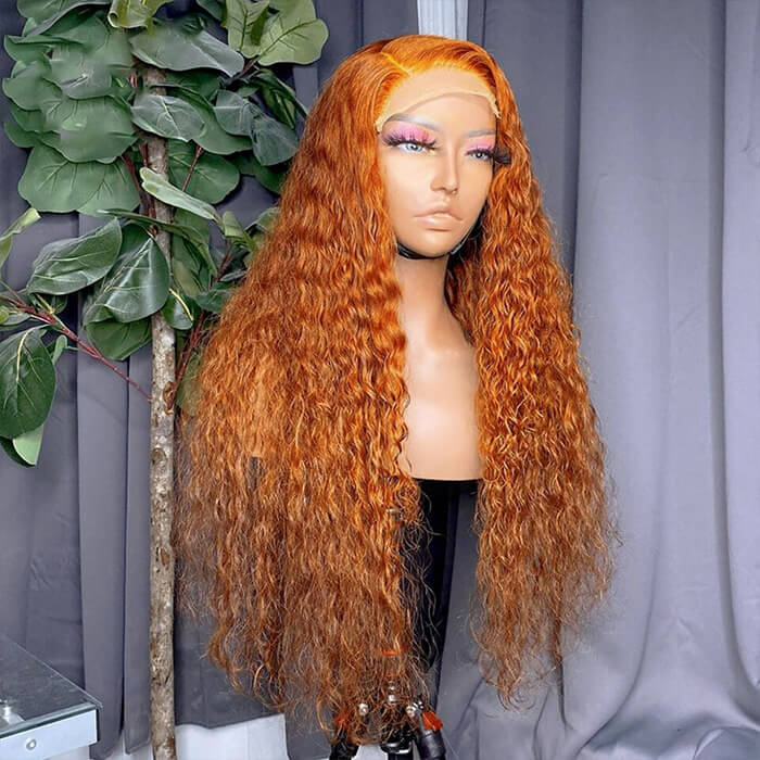 Water Wave Ginger Colored Lace Front Human Hair Wigs Pre Plucked Natural Hairline Hermosa Hair