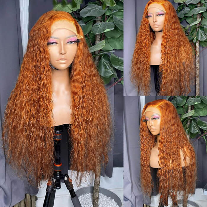 Water Wave Ginger Colored Lace Front Human Hair Wigs Pre Plucked Natural Hairline Hermosa Hair