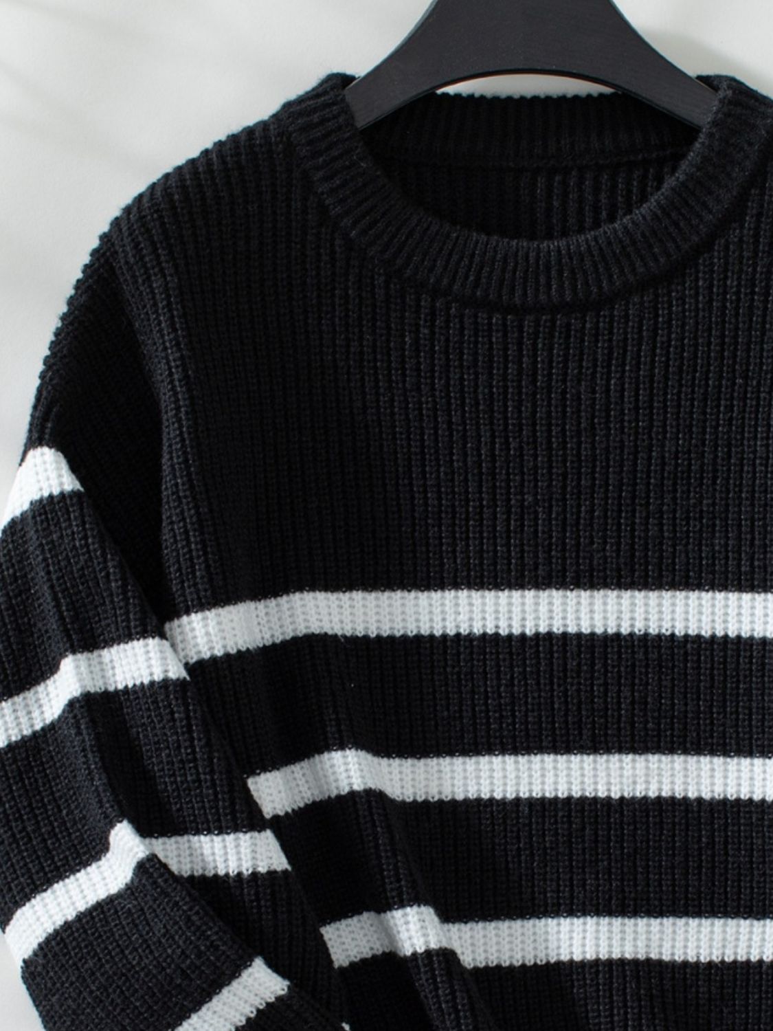 Striped Round Neck Dropped Shoulder Sweater Trendsi